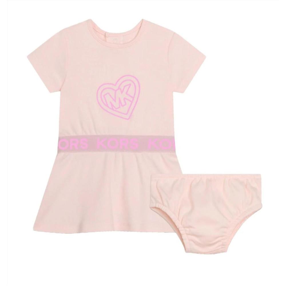 NEW MICHAEL KORS girls logo print cotton dress in pink pale